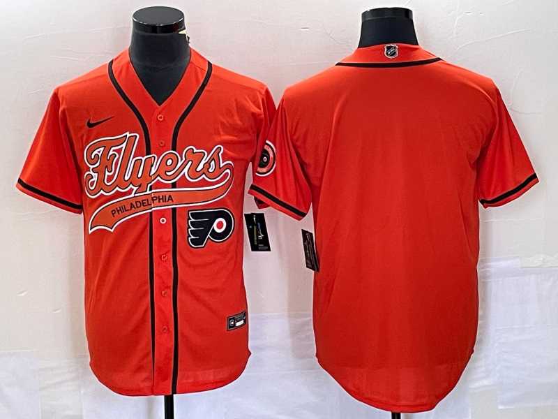 Mens Philadelphia Flyers Blank Orange Cool Base Stitched Baseball Jersey